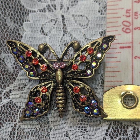 VTG aurora borealis rhinestone butterfly pin - Picture 2 of 4